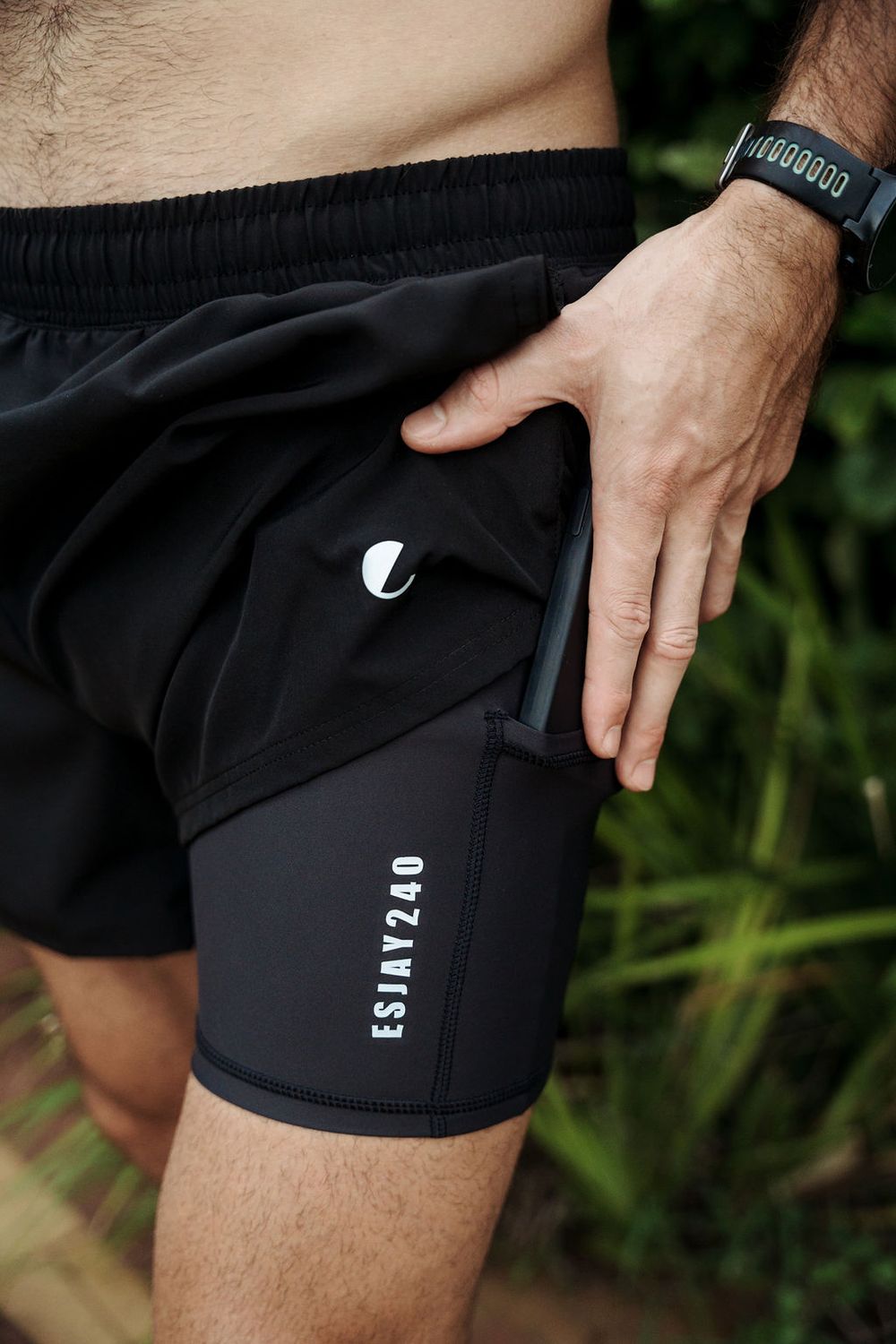 mens black shorts with built in ESJAY240 tights