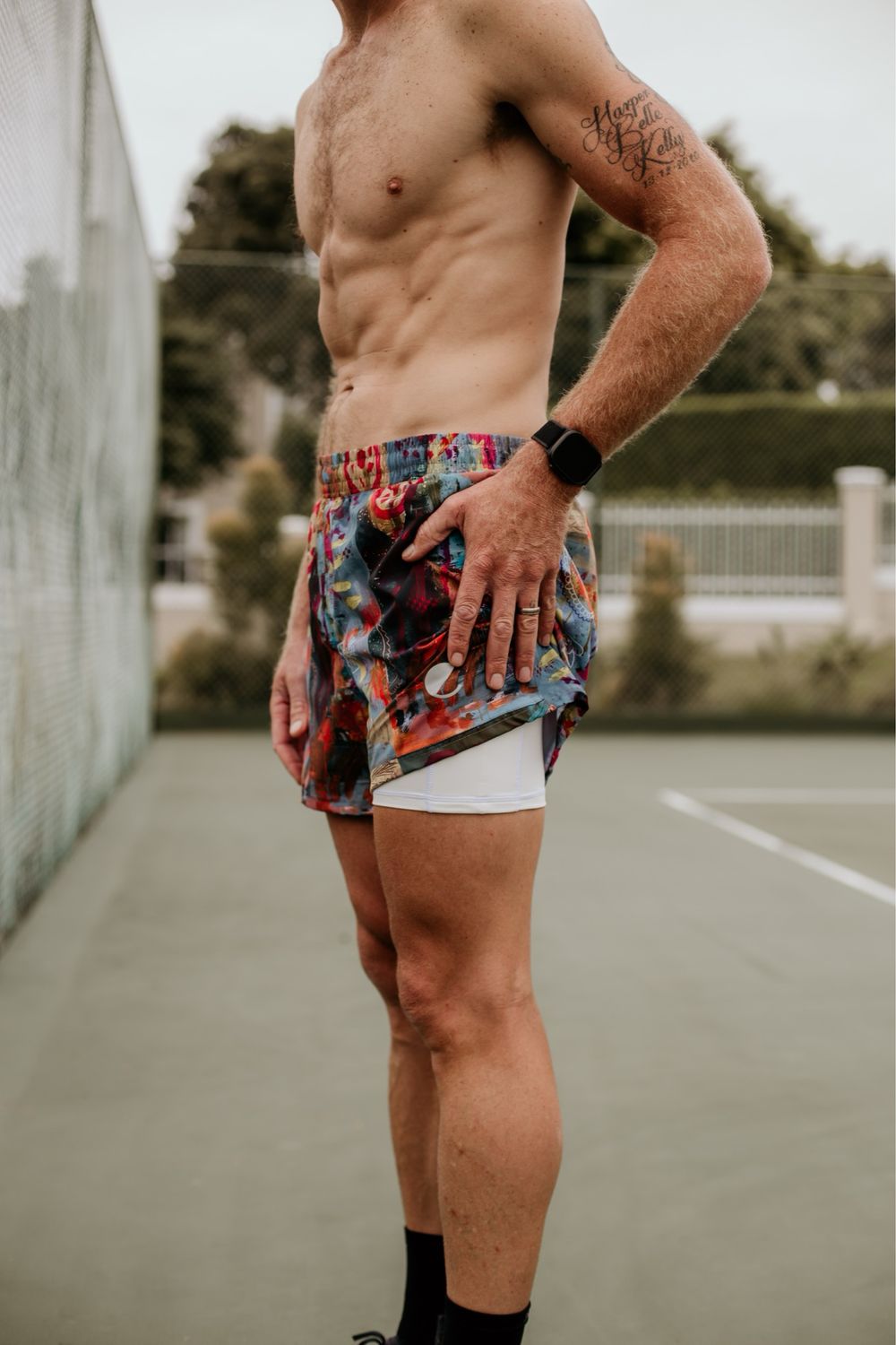 Ethembeni Abstract mens shorts with built in 240gm white tights