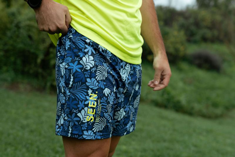 blue floral SEEN. mens shorts with built in ESJAY240 tights