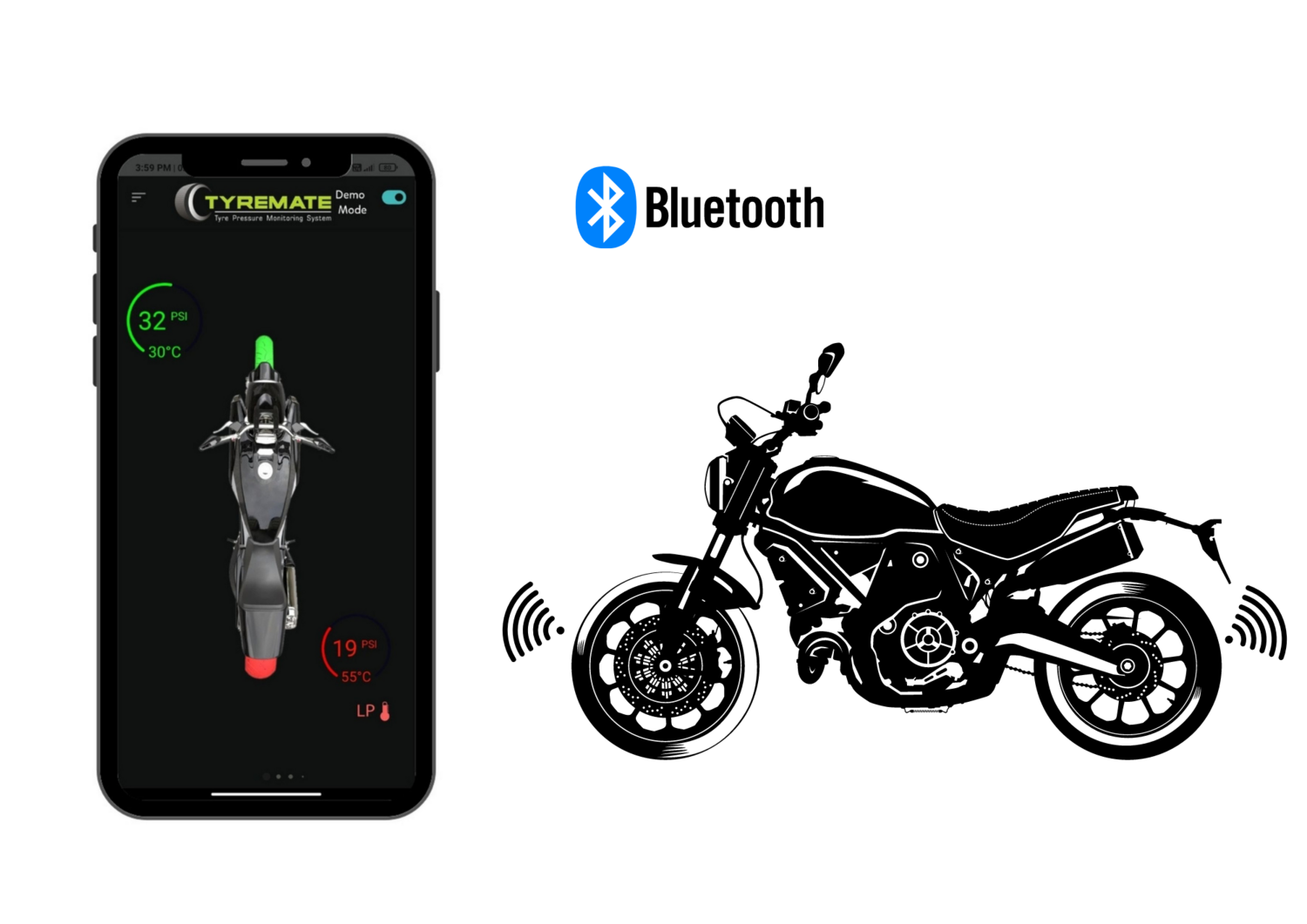 Tyremate Bluetooth Based Internal TPMS for Motorcycles (Tubeless)
