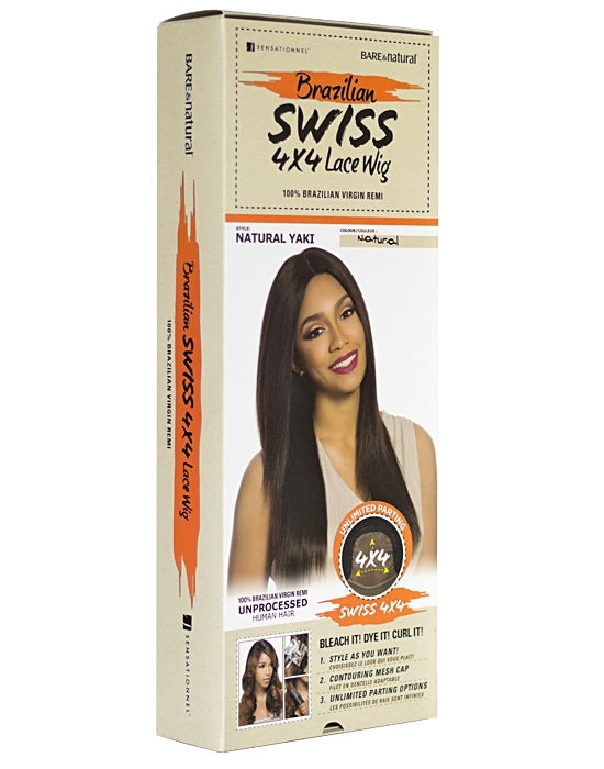 Bare & Natural - Perruque Brazilian Swiss 4×4 HD Lace - Natural Yaki