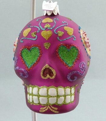 Day of the Dead Glass Skull -Heart Eyes-Fuchsia