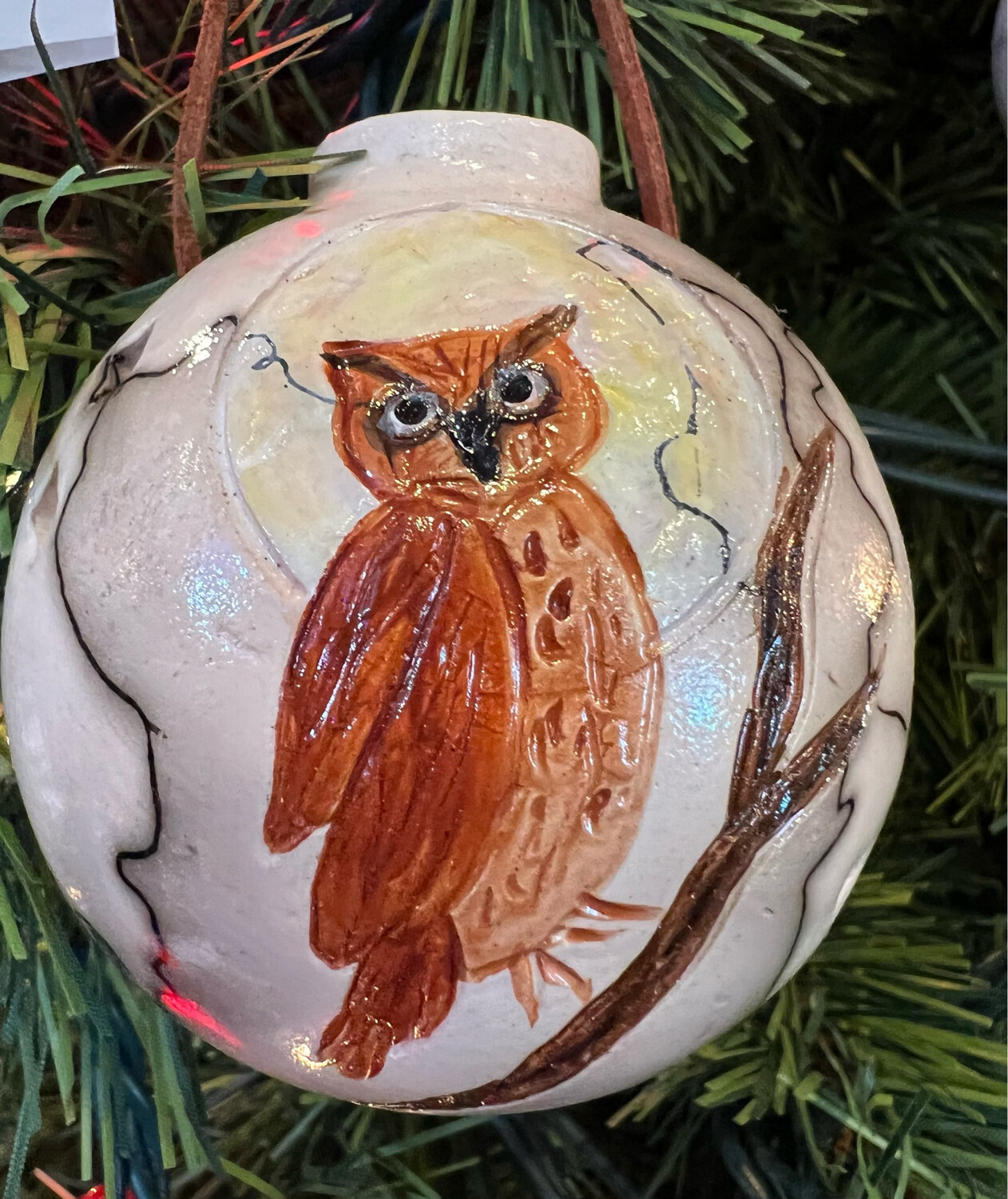 Owl on Horse Hair Round Ornament 