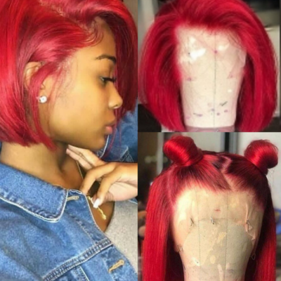 Red wig lace frontal bob cut Handmade wig Red wig lace frontal bob cut Handmade wig