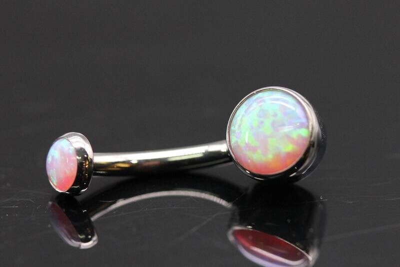 Anatometal Titanium  Bezel Navel Curve with Light Pink  synthetic opal  Stones 5mm bottom and 3mm top
