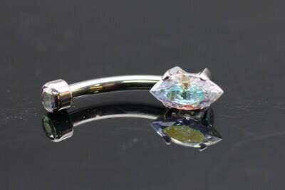 Anatometal Titanium Marquise Navel Curve with Aurora Stones 4mm x8mm bottom and 3mm top