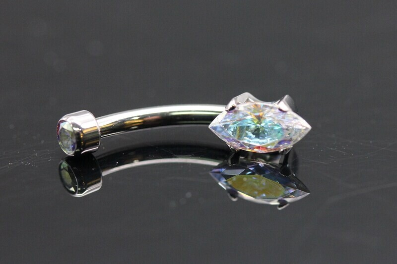 Anatometal Titanium Marquise  Navel Curve with Aurora Stones 4mm x8mm bottom and 3mm top