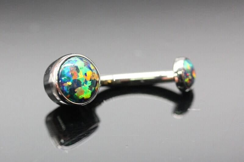 Anatometal Titanium  Bezel Navel Curve with Black synthetic opal  Stones 5mm bottom and 3mm top