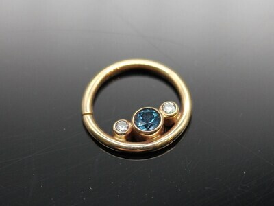 16g or 18g Solid 14k Gold (NOT plated or filled) with Real 3mm London Blue Topaz Center and 1.7 mm side real Diamonds