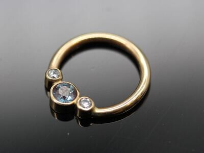 16g or 18g Solid 14k Gold (NOT plated or filled) With Real 2mm Swiss Blue Topaz Center and real Diamond sides