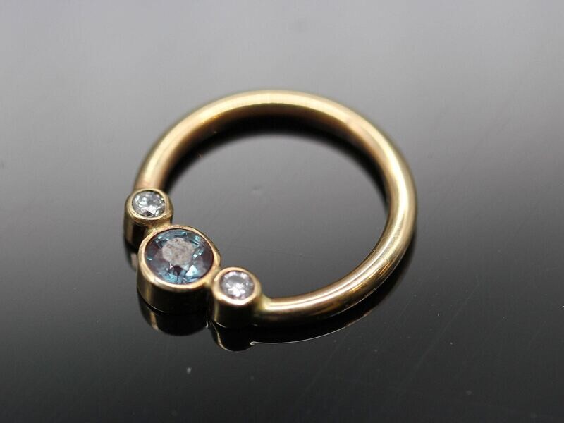 16g or 18g Solid 14k Gold  (NOT plated or filled)  With Real 2mm Swiss Blue Topaz Center and real Diamond sides