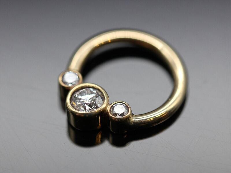 16g or 18g Solid 14k Gold  (NOT plated or filled)  With Three real Diamonds