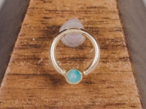 16g or 18g  Solid 14k Gold (NOT plated or filled) Ring With 3mm Natural Jade
