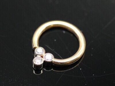 16g or 18g Solid 14k Gold (NOT plated or filled) Ring With 3 Real Diamonds 1.8mm VS1 E/F Color