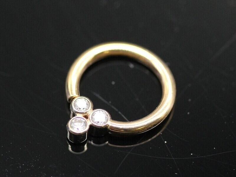 16g or 18g  Solid 14k Gold (NOT plated or filled) Ring With 3 Real Diamonds 1.8mm VS1 E/F Color