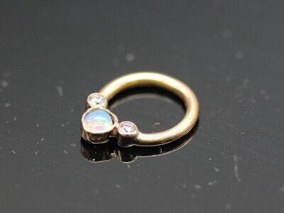 16g 5/16 Solid 14k Gold (NOT plated or filled) With 3mm Opal and 2 Real Diamonds 1.8mm VS1 E/F Color