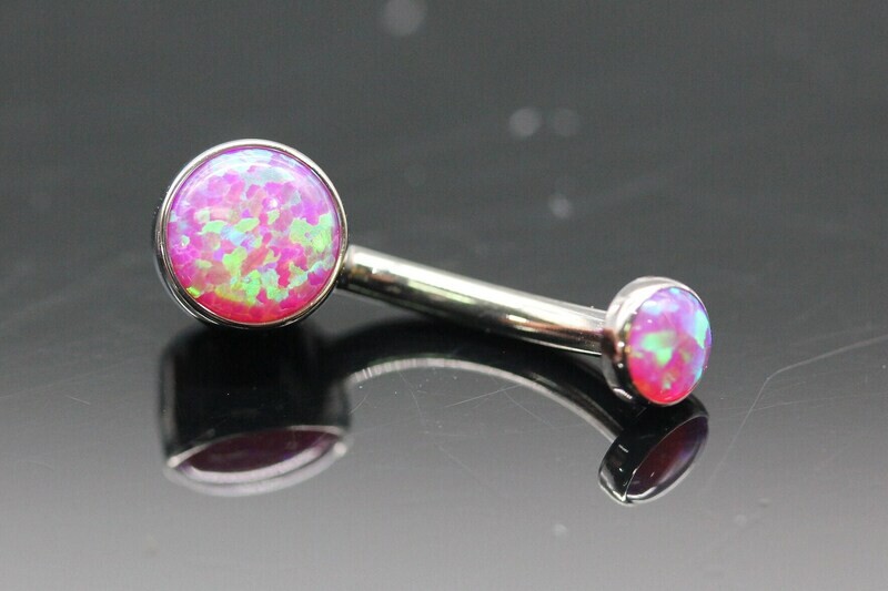 Anatometal Titanium Bezel Navel Curve with  light pink synthetic opal Stones 5mm bottom and 3mm top