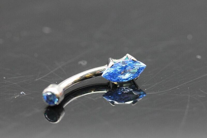 Anatometal Titanium Marquise  Navel Curve with Arctic Blue Stones 4mm x8mm bottom and 3mm top