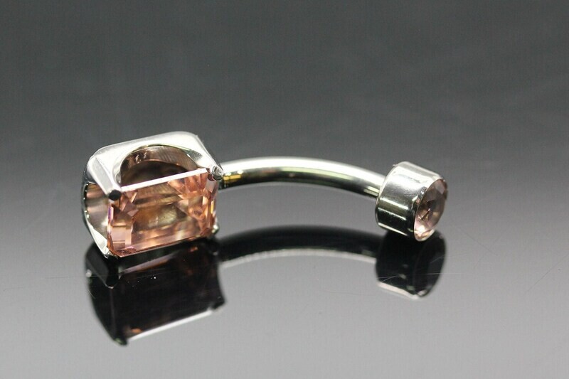 Anatometal Titanium Emerald-cut  Curve with Dusty Morganite Stones 6x8mm bottom and 3mm top