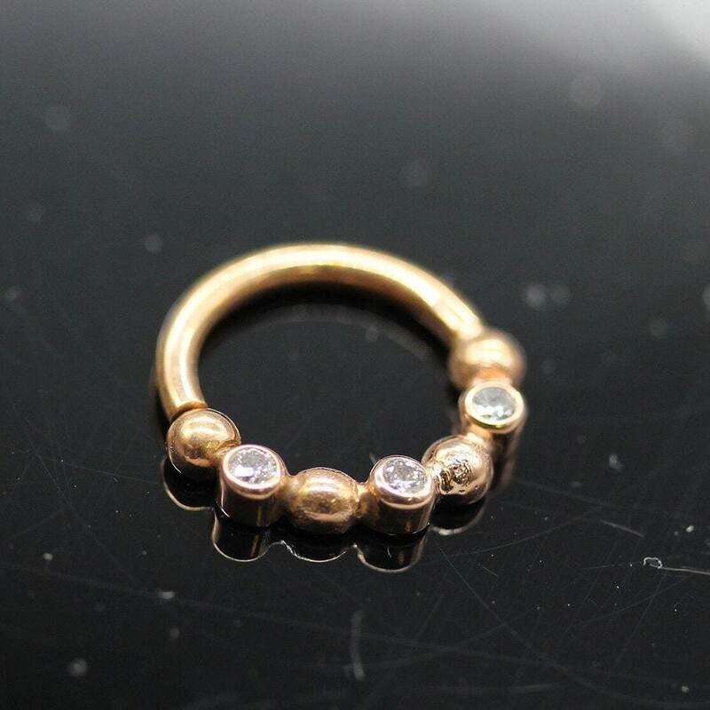 16g or 18g Solid 14k Gold Ring With 3 Real Diamonds 1.8mm VS1 E/F Color