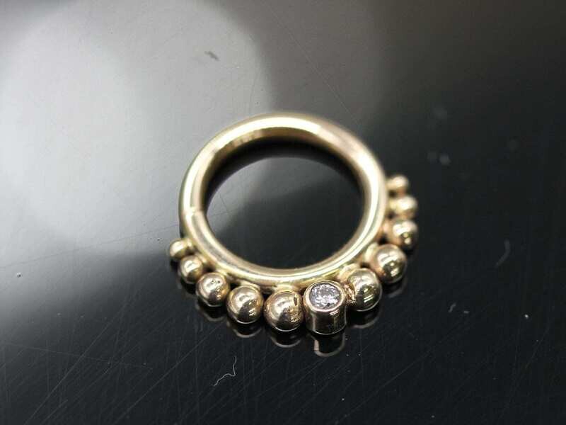 16g or 18g  Solid 14k Gold (NOT plated or filled) Graduating Bead With 1.7mm center Real Diamond
