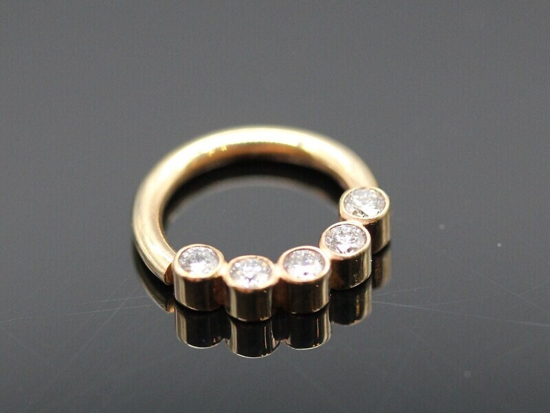 16g or 18g  Solid 14k Gold (NOT plated or filled) Ring With 5 Real Diamonds 1.8mm VS1 E/F Color