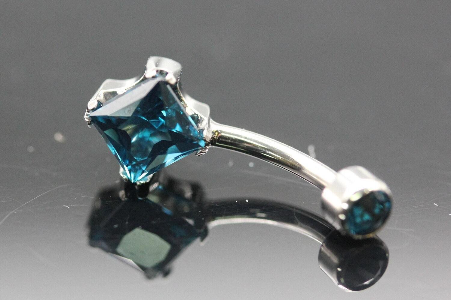 Anatometal Titanium Princess-cut Navel Curves with Blue Zircon Stones 5mm bottom and 3mm top