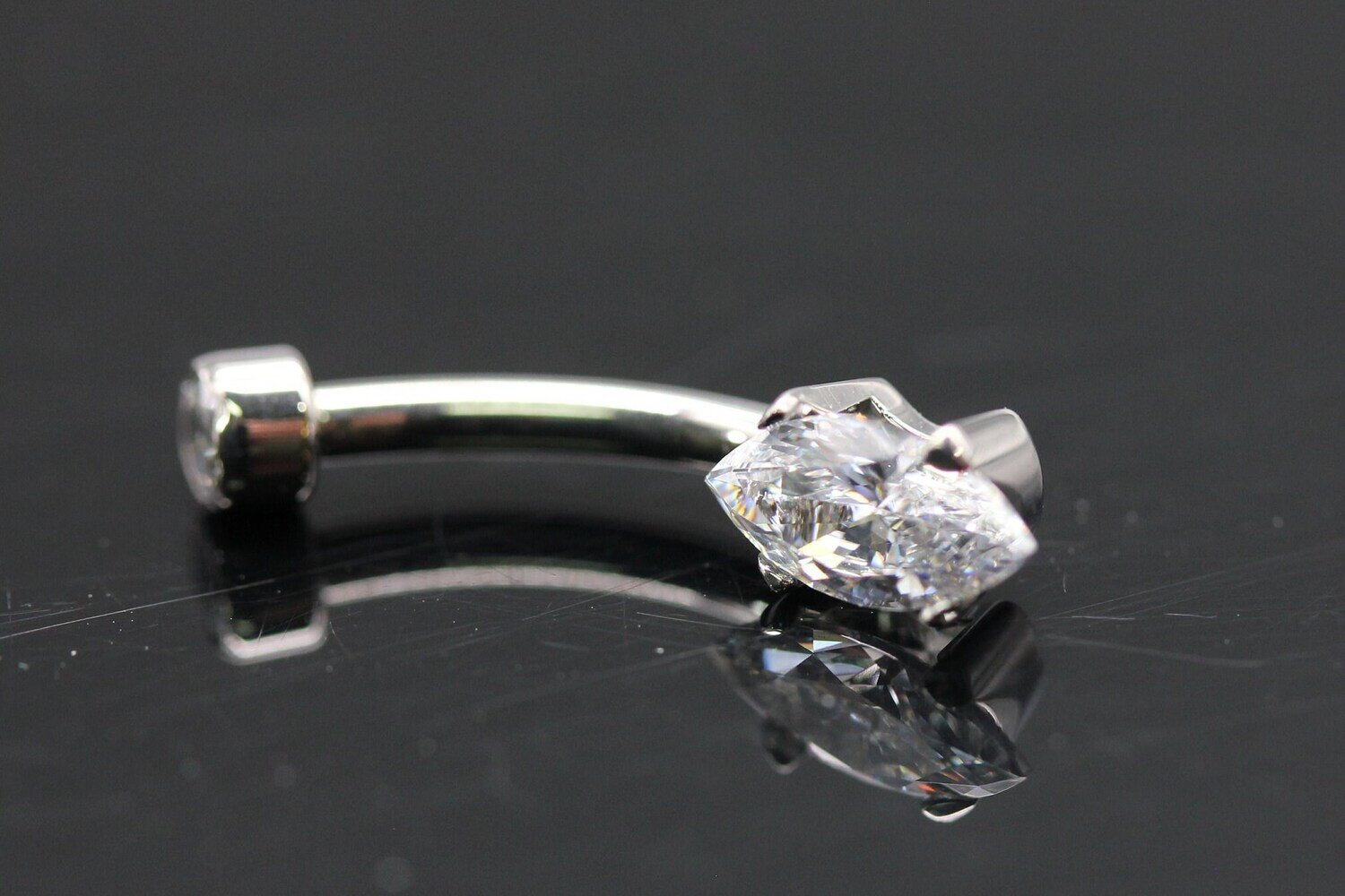 Anatometal Titanium Marquise  Navel Curve with white CZ Stones 4mm x8mm bottom and 3mm top