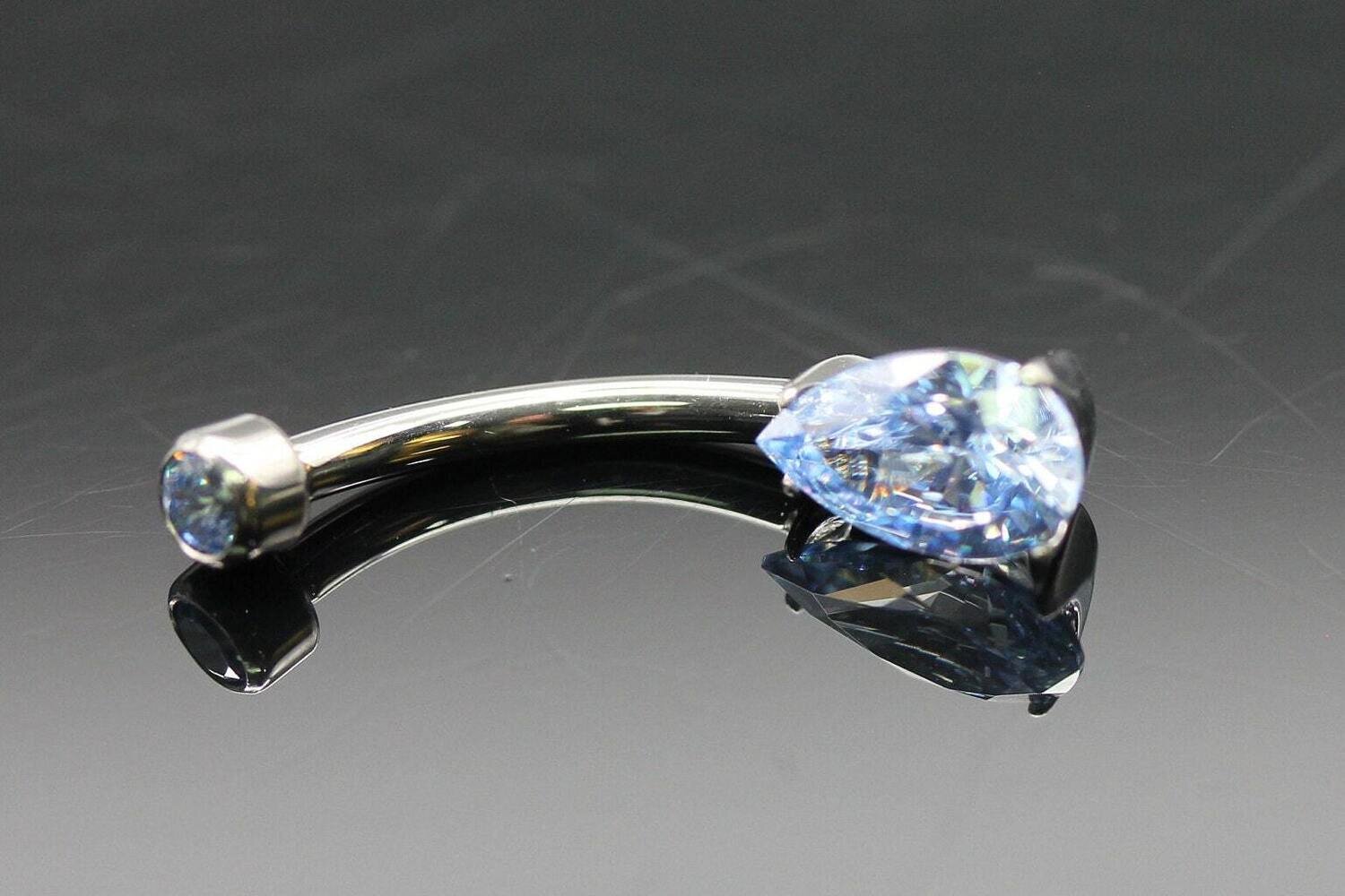 Anatometal Titanium Pear shaped Navel Curve with Periwinkle Stones with 5mm x 8mm Pear stone