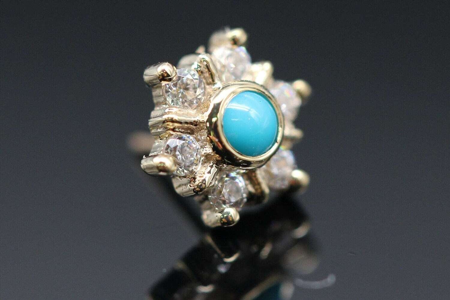 BVLA yellow gold pin Mini Toltec with CZ's and turquoise