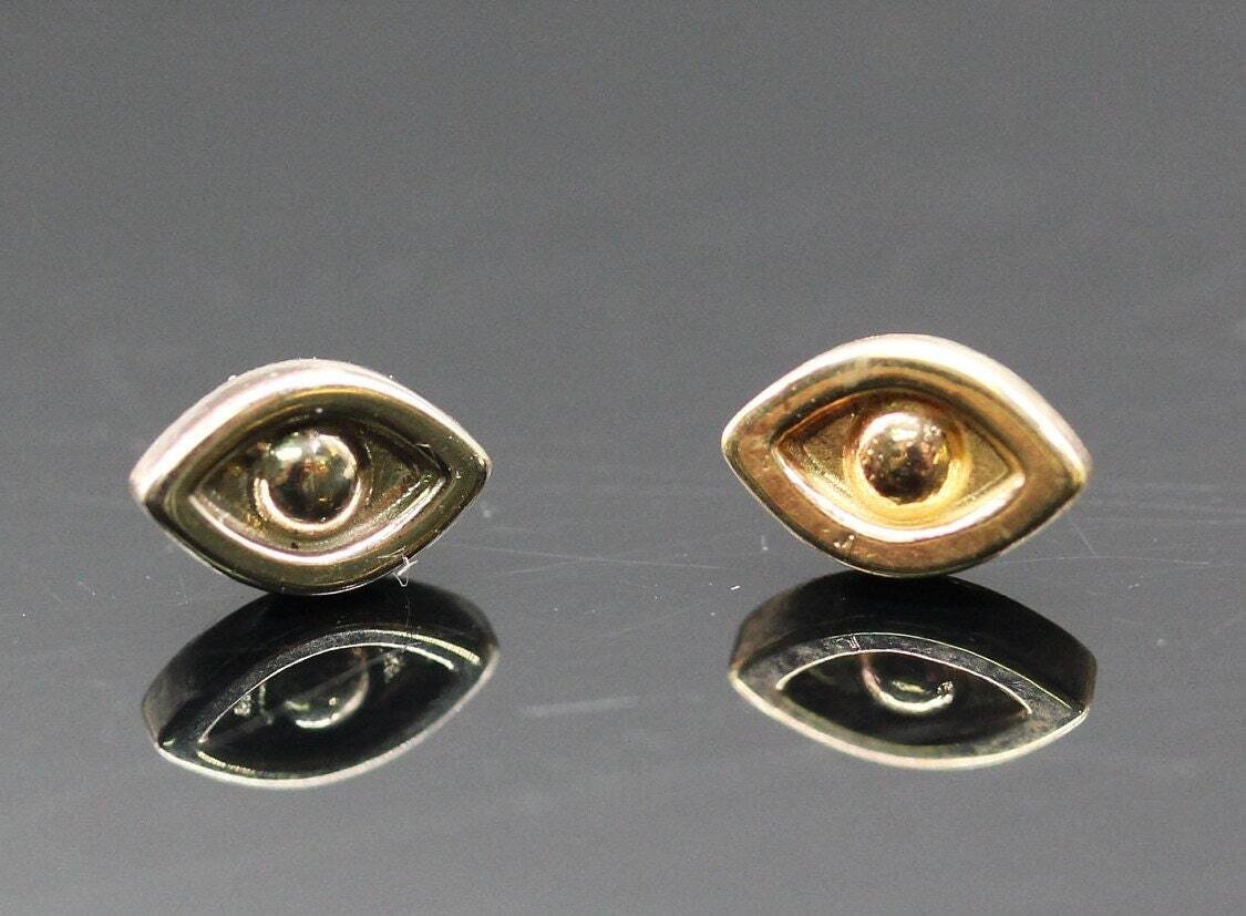 evil eye push pin 14k solid Gold (NOT plated or filled)