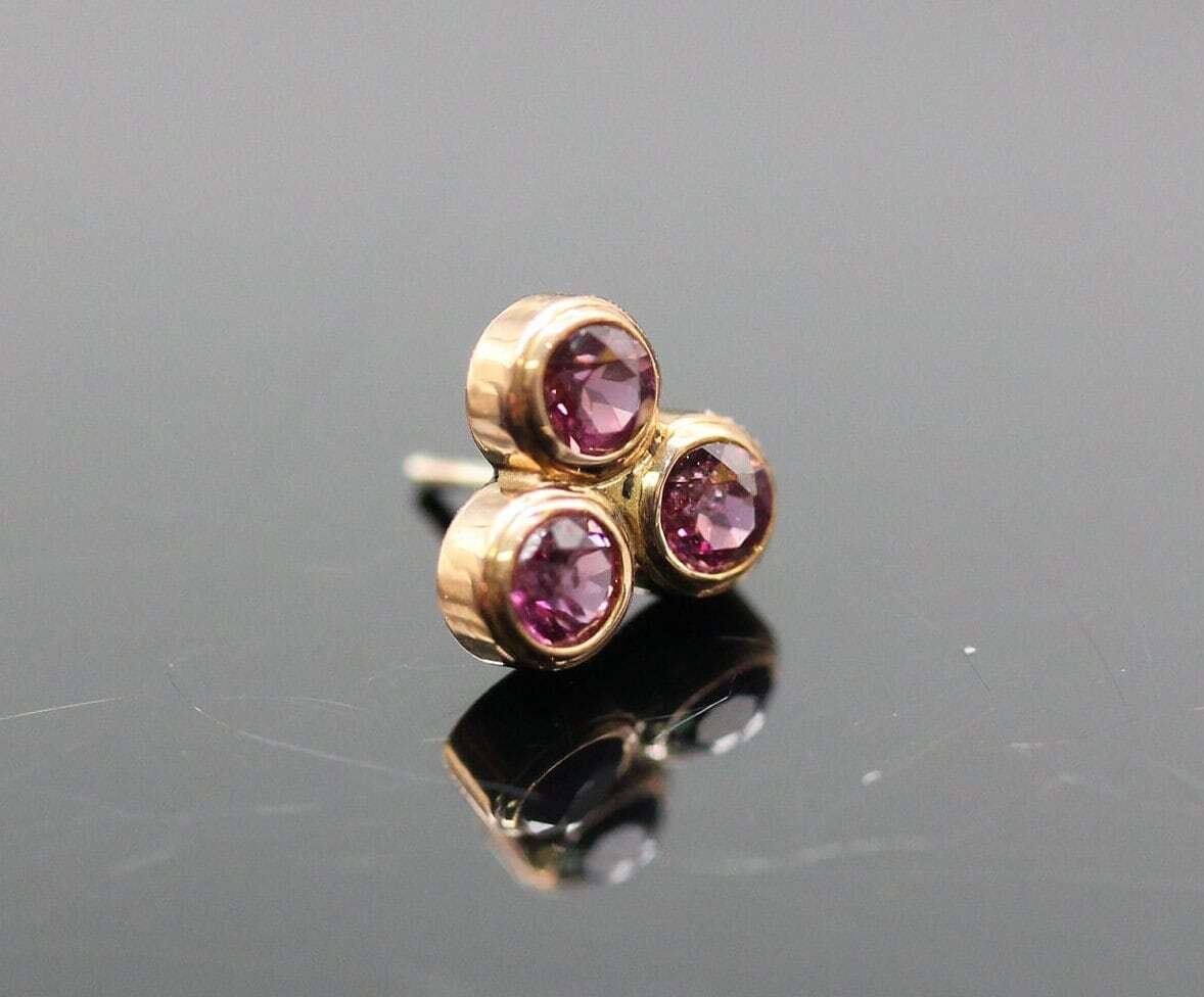 6mm tri with 2mm Amethyst gems - push pin compatible with Neometal backs 14k Gold (NOT plated or filled)