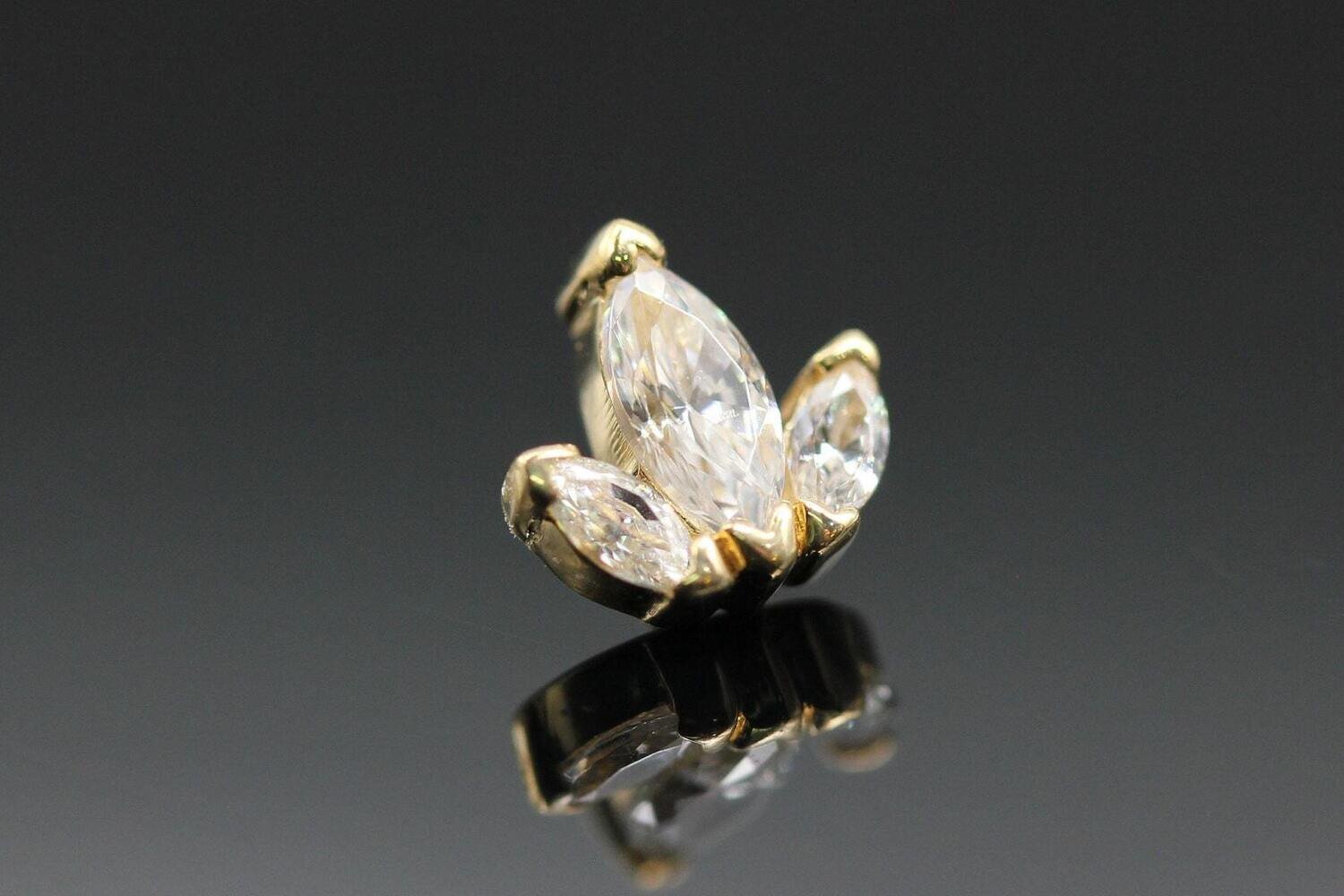 BVLA Threaded yellow gold A.J. with three marquis Cut CZ's