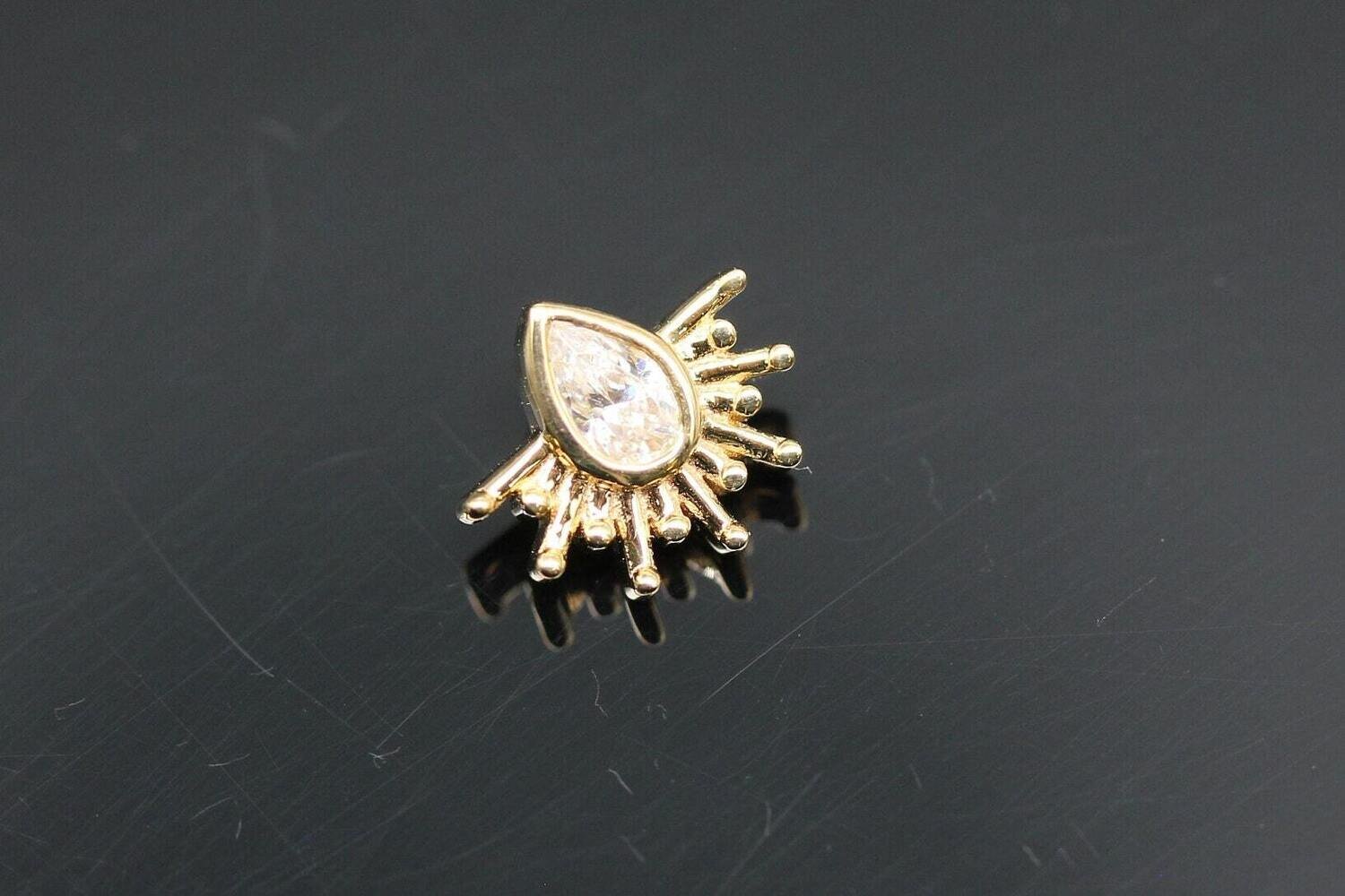 BVLA threaded Yellow gold Borderline with Pear Shaped white CZ