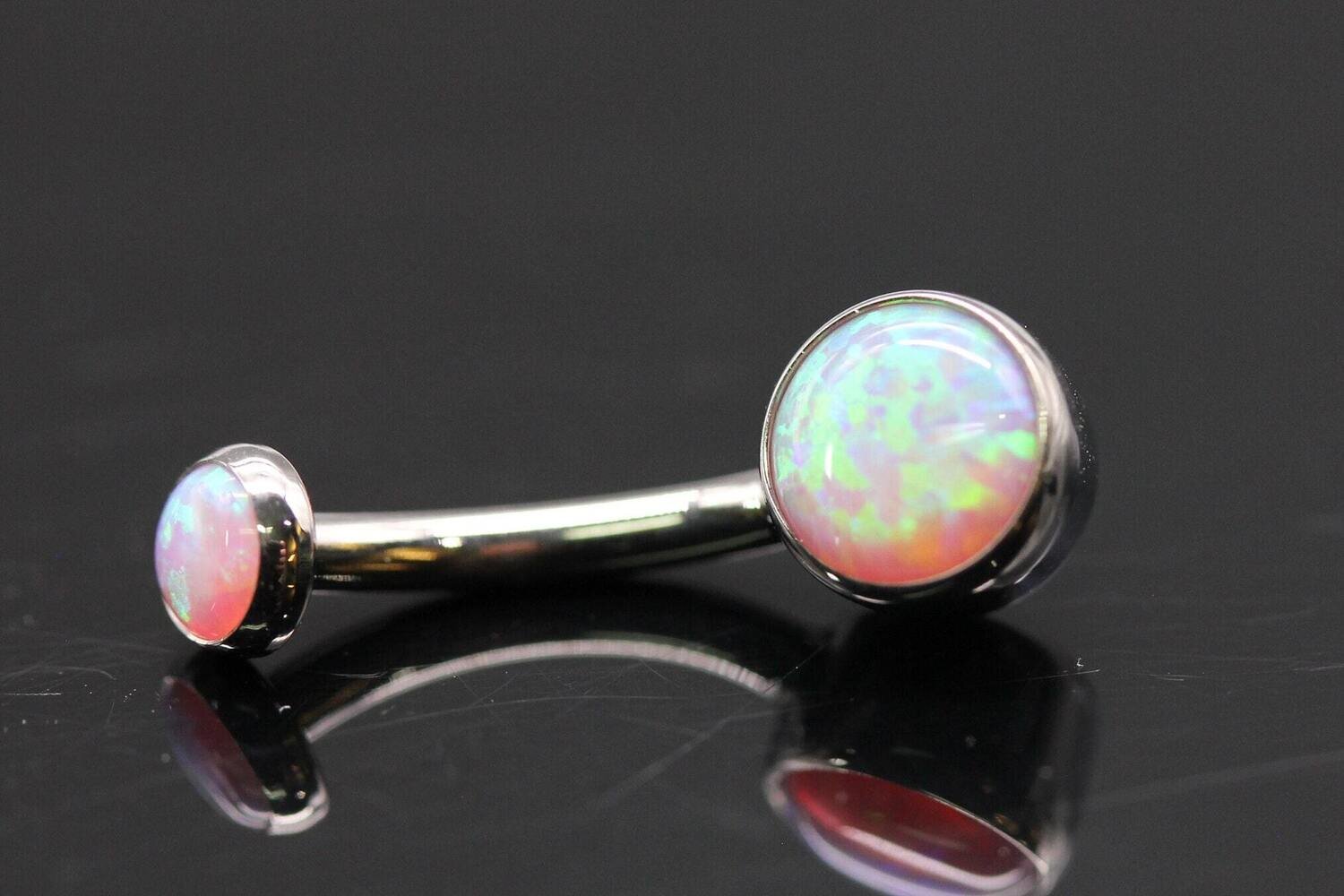 Anatometal Titanium Bezel Navel Curve with Light Pink synthetic opal Stones 5mm bottom and 3mm top