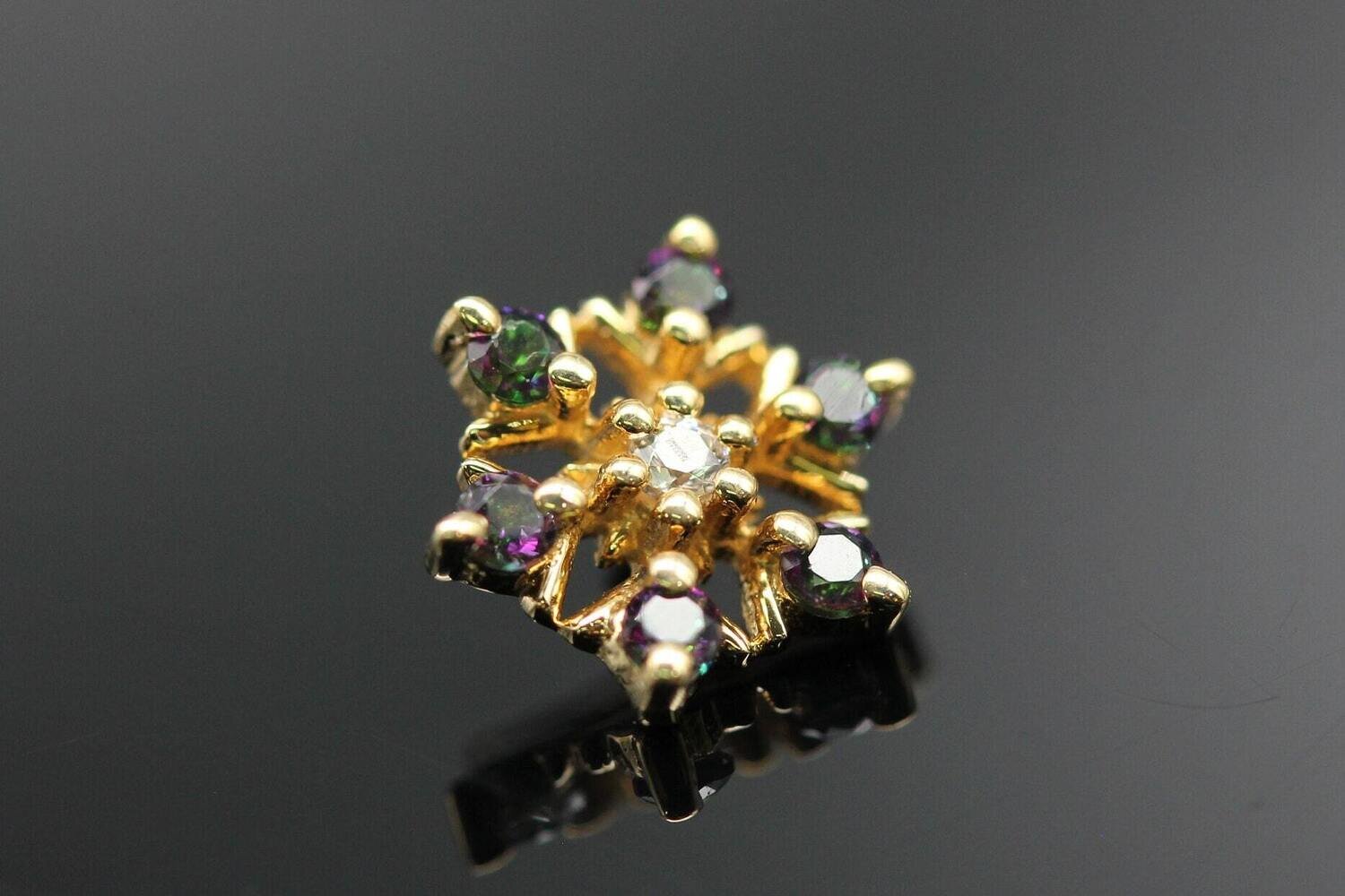 BVLA Threaded yellow Gold Alice Snowflake with Mystic Topaz and white CZ's