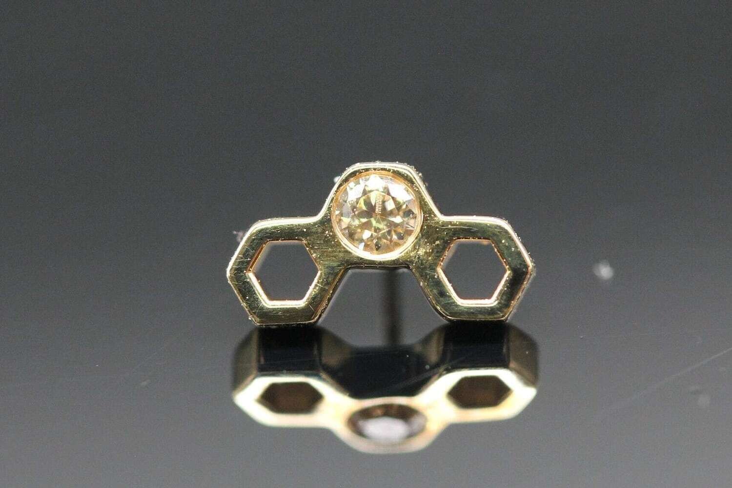 BVLA Pin Yellow gold honeycomb with 2mm white cz