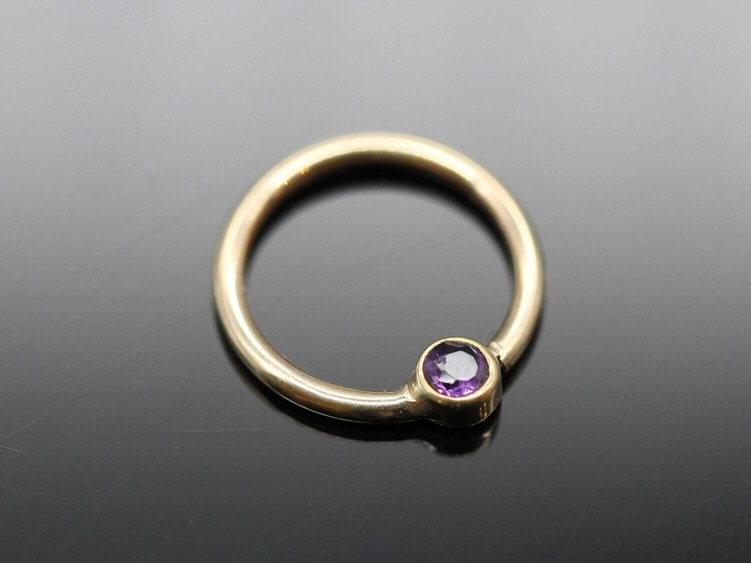 16g or 18g Solid 14k Gold  (NOT plated or filled) Bezel set with Real 2mm Amethyst