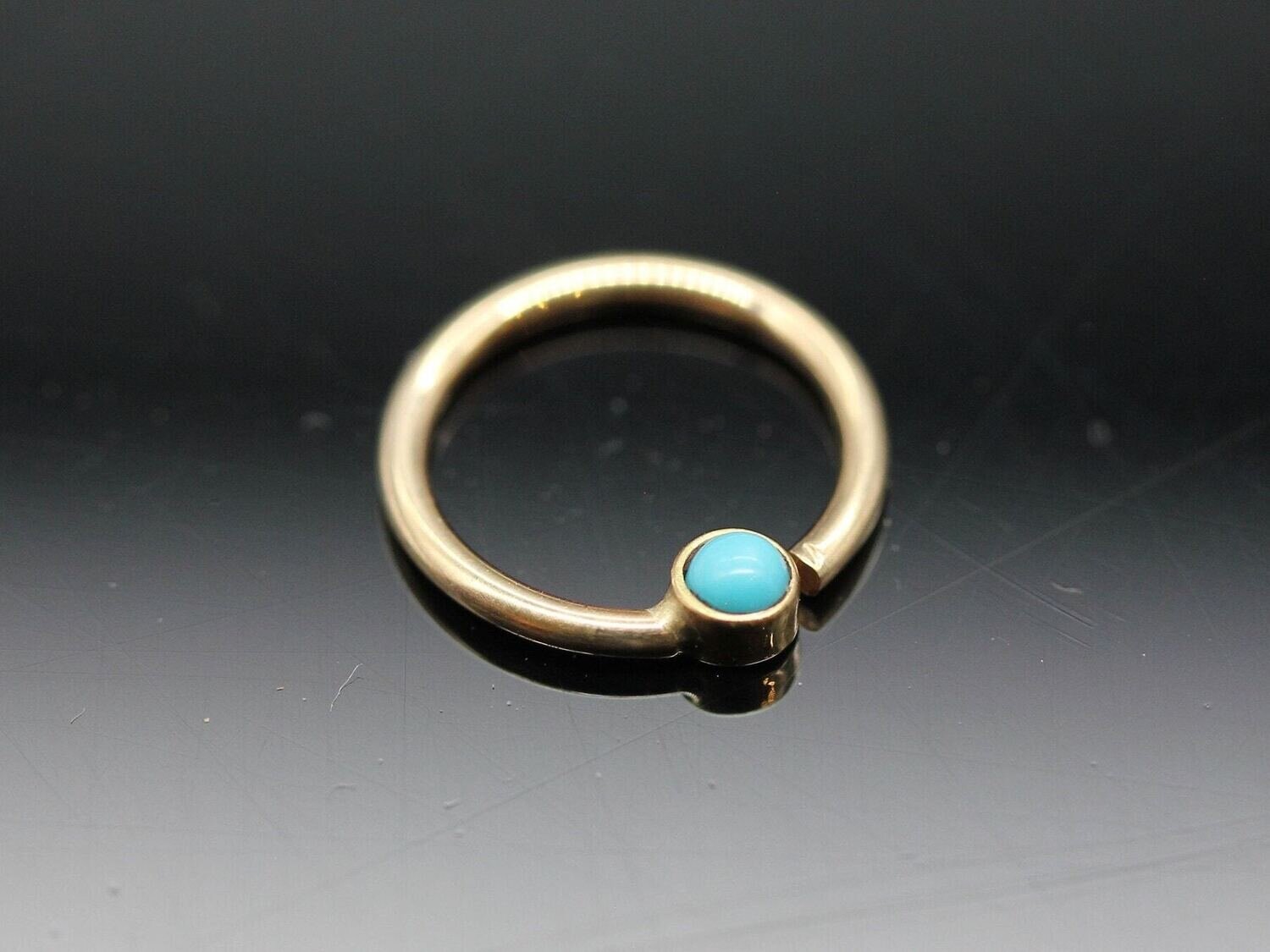 16g 5/16  Solid 14k Gold  (NOT plated or filled)  With Real 3mm Turquoise