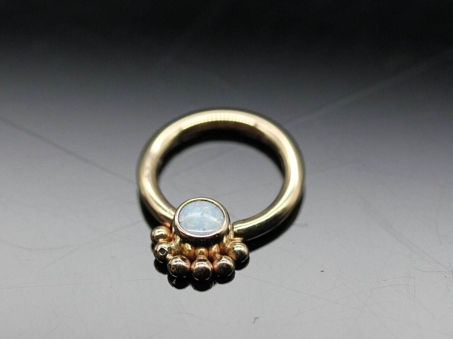 16g or 18g  Solid 14k Gold  (NOT plated or filled) with 3mm real AAA Opal and 6 small bead