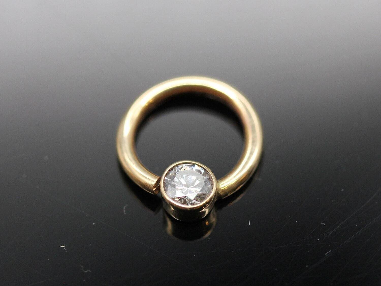 16g or 18g  Solid 14k Gold (NOT plated or filled) Ring With Real Diamond 3 mm VS1 E/F Color