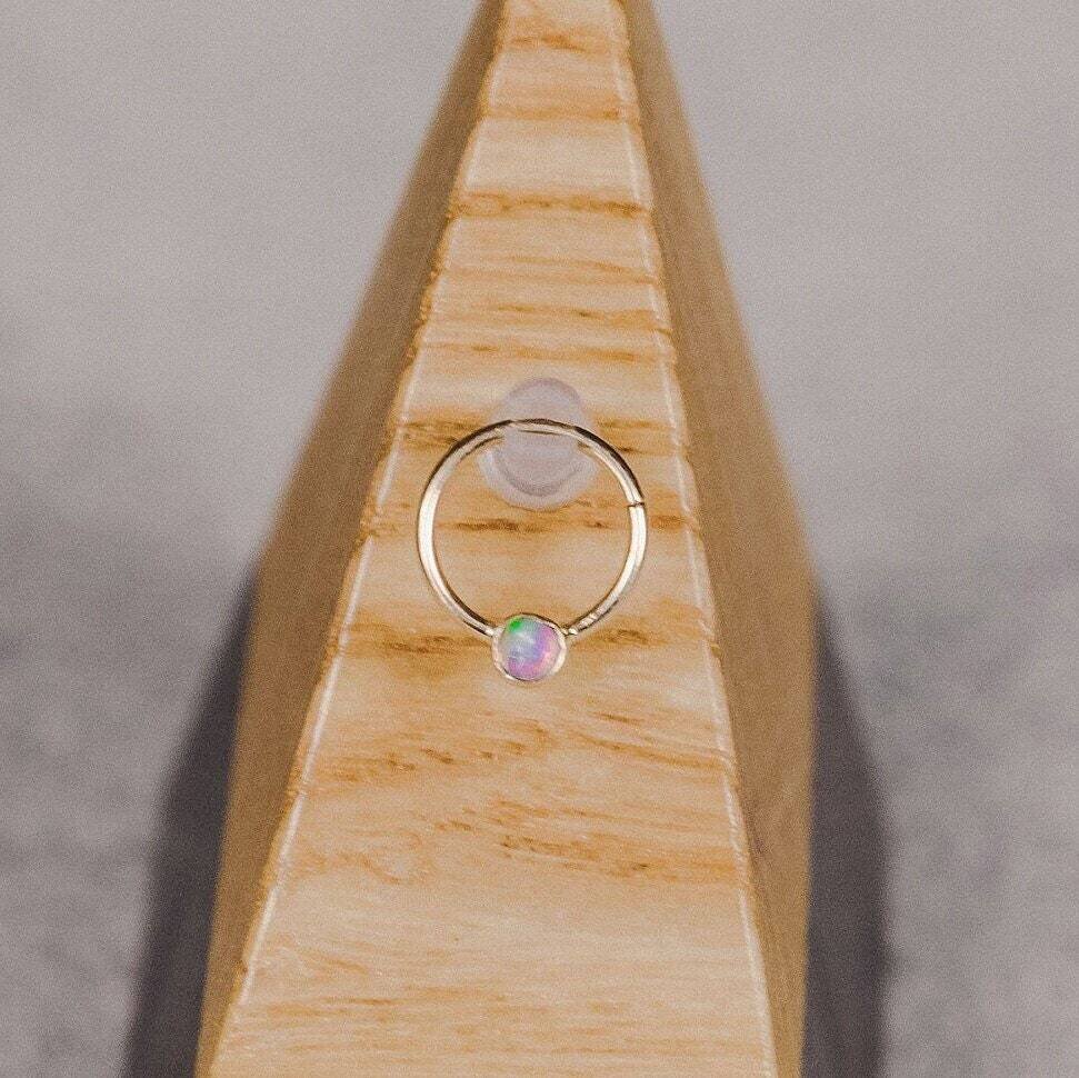 16g or 18g  Solid 14k Gold (NOT plated or filled) Ring With 3mm  Natural AAA Opal