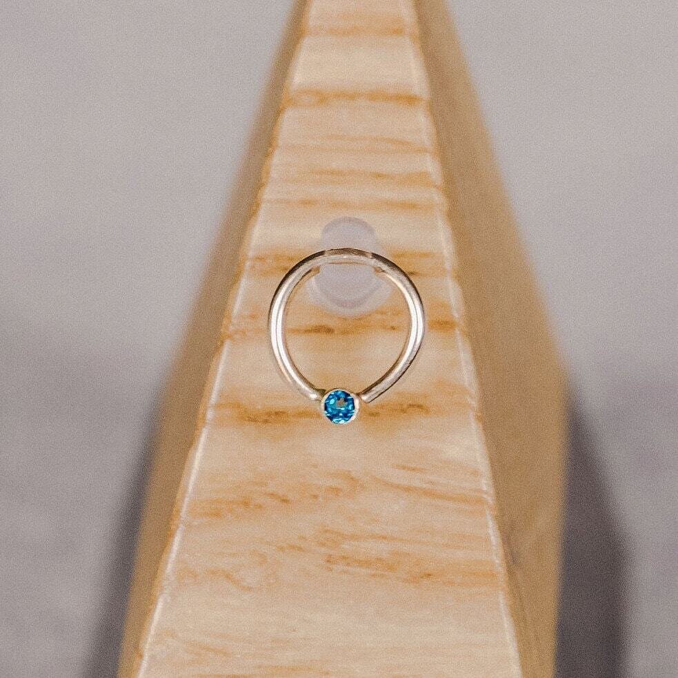 16g or 18g Solid 14k Gold (NOT plated or filled) Ring With London Topaz 2mm