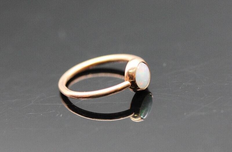 20G Front facing real White Opal  Nose ring 14k solid Gold (NOT plated or filled)