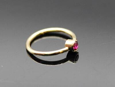 20G Front facing real Ruby Nose ring 14k solid Gold (NOT plated or filled)