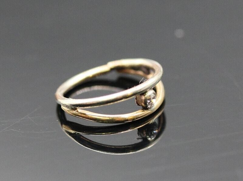 20G Front facing double ring with Real Diamond  14k solid Gold (NOT plated or filled)