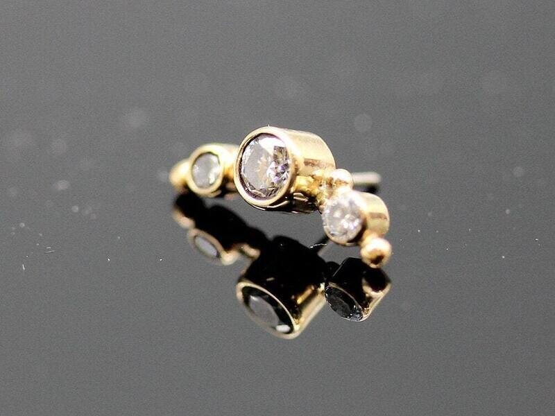 3 Diamonds  Bezel Set curved  Center Diamond 2 mm 2- 1.7 mm side diamonds with beaded details push pin compatible with Neometal Push Pin