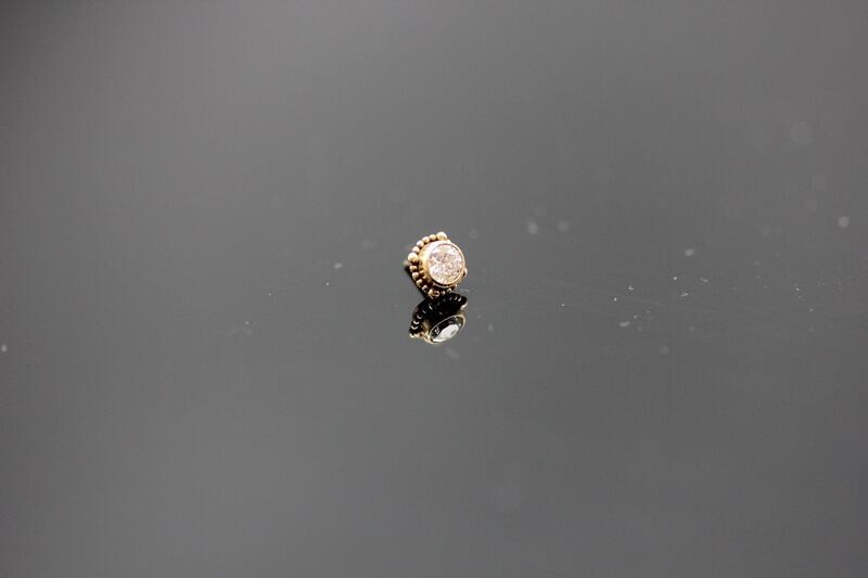 3mm Diamond and beaded detail push pin  compatible with Neometal Push Pins backings 14k Gold (NOT plated or filled) Ring With Real Diamond