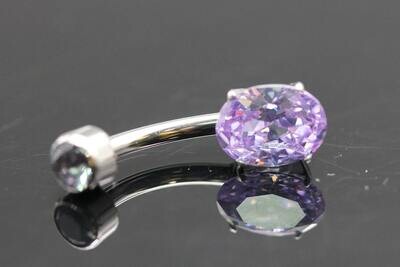 Anatometal Titanium Oval Navel Curve with Lavender Stones 6x8mm bottom and 3mm top