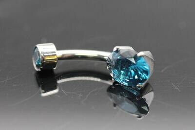 Anatometal Titanium Oval Navel Curve with Arctic Blue Stones 8mm bottom and 3mm top